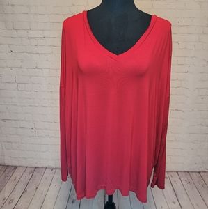 Women's Piko Oversized Size Small Red Long-Sleeve V-Neck Top Shirt Tunic